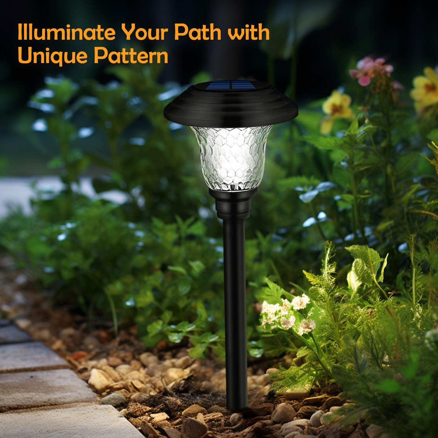 [Super Bright Solar Light] Glass & Metal 8 Pack Solar Path Lights Outdoor 20 Lumens Solar Courtyard Light Glass Stainless Steel Auto On/Off Solar Landscape Light for Lawn, Patio, Yard, Garden, Walkway, Driveway
