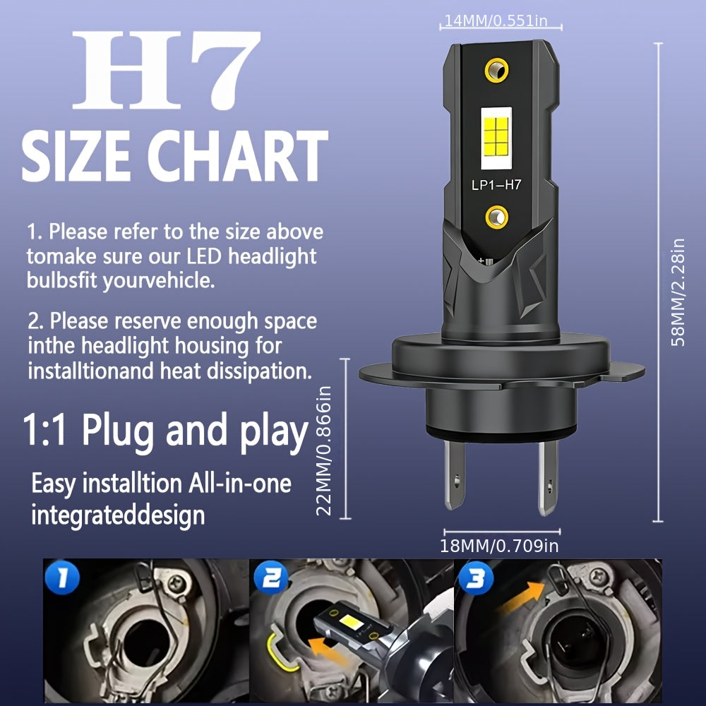 H7 LED Car Headlight Bulb 300W 60000LM Mini H7 Wireless Car Light +800% Brightness Spotlight Car Headlight 12V, No Battery Included