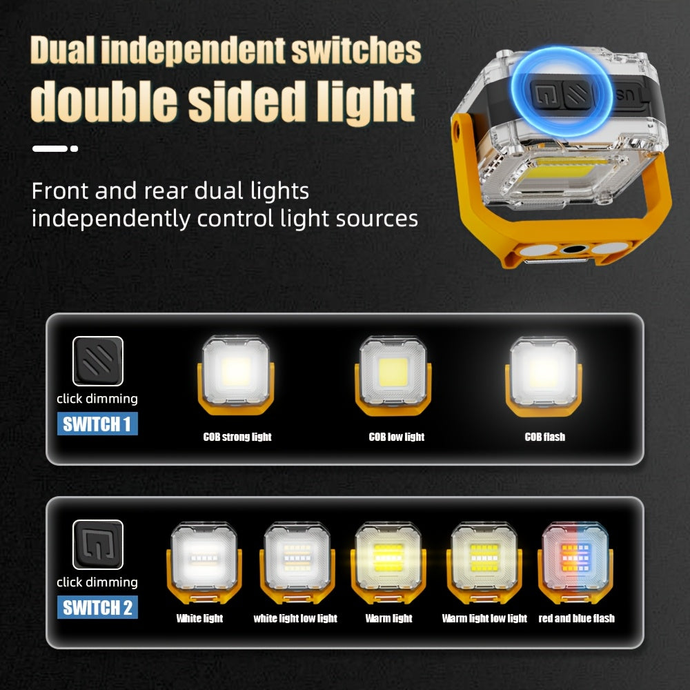 2 Mini Rechargeable Work Lights, COB Light with Magnetic Base, 8 Lighting Modes, Portable LED Keychain Light, Ultra-Bright Flashlight, Ideal for Outdoor Camping