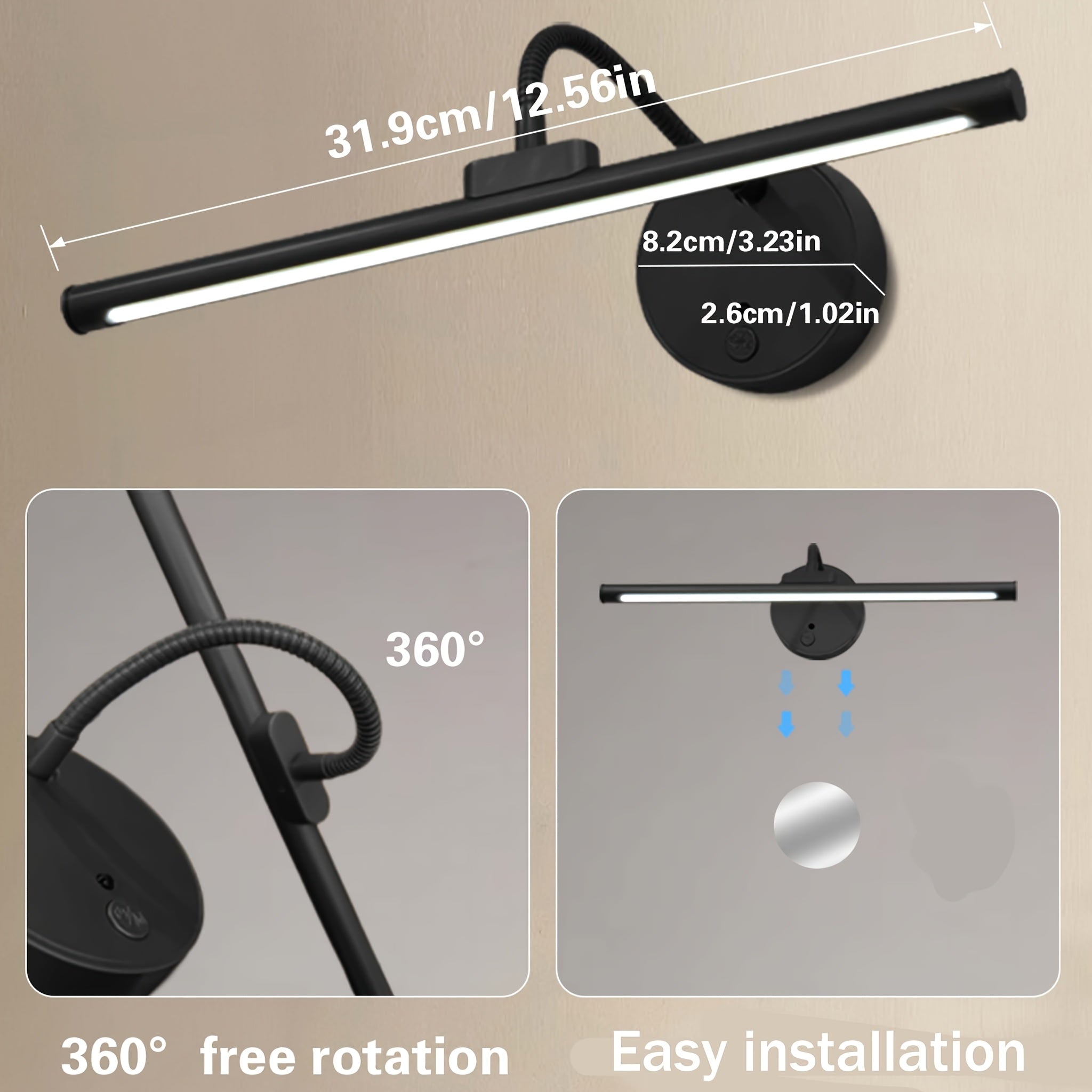 LED Wall Lamp, 3 Color Temperature Adjustment, 360° Adjustable Gooseneck Lamp Body, Remote and Button Dual Control, Removable Installation, Suitable for Wall, Above Mirror, Bedroom, Bathroom, Study, Bedside
