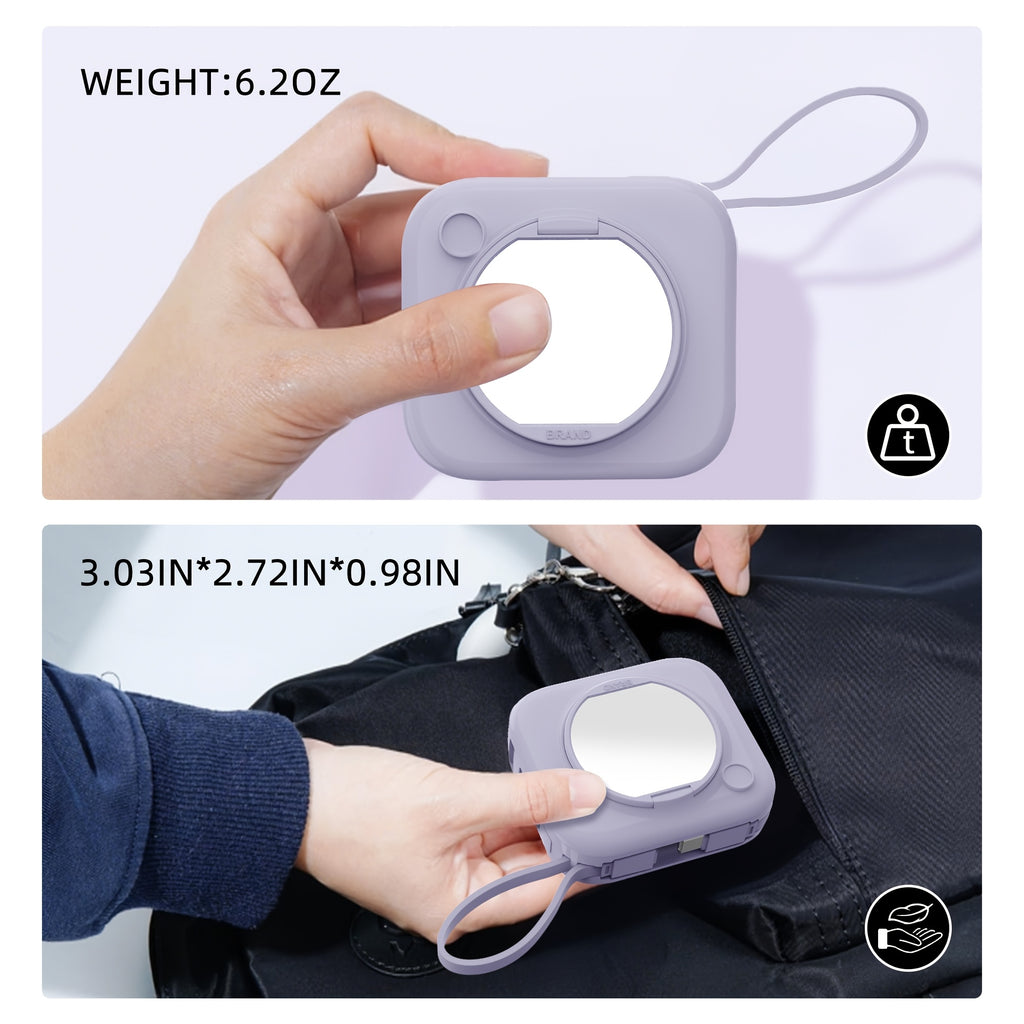 Portable Charger Built-in Cables With Foldable Mirror, 10000mAh Power Bank For I-Phone, Travel Essentials Battery Pack Fast Charging USB C, Phone Power Bank For Android