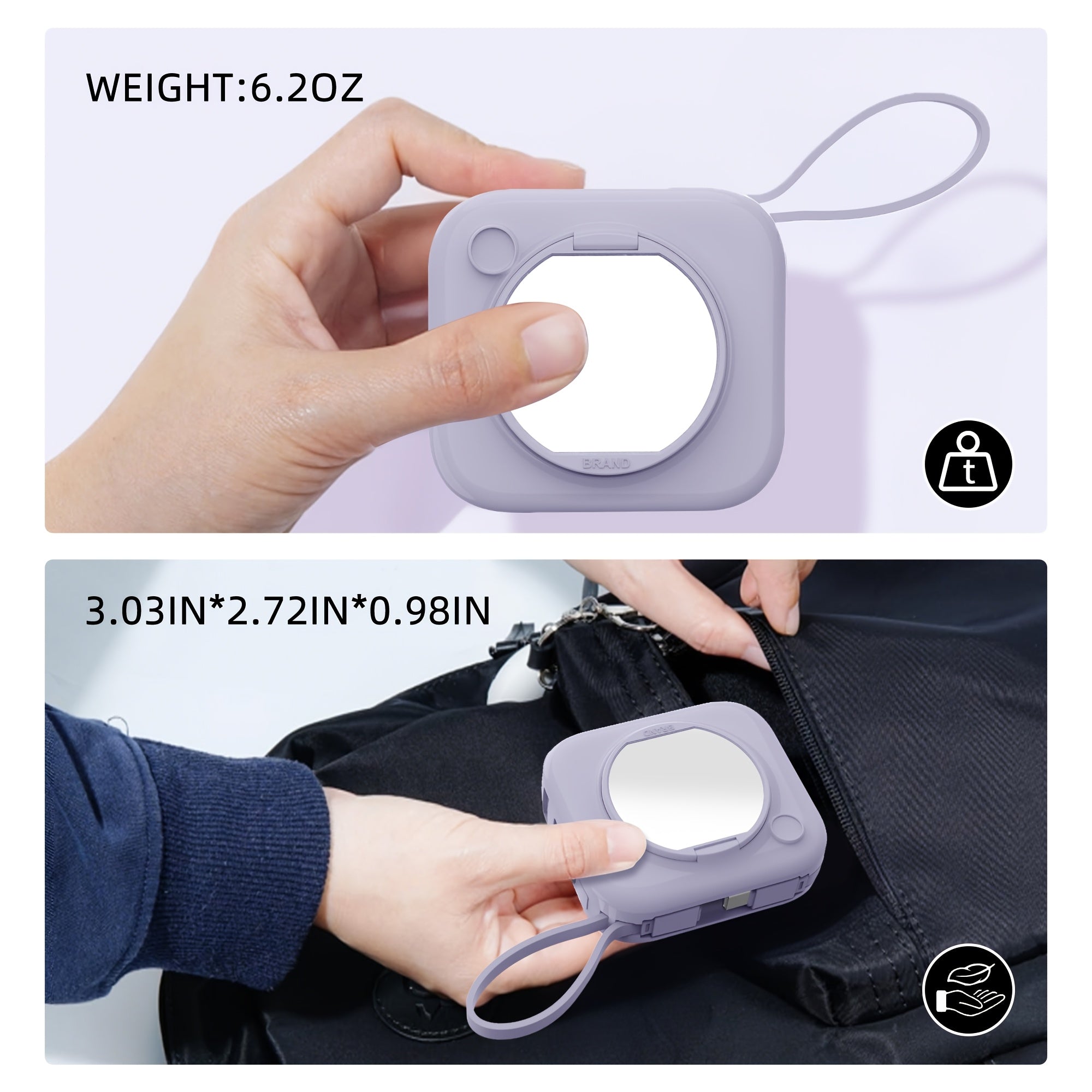 Portable Charger Built-in Cables With Foldable Mirror, 10000mAh Power Bank For I-Phone, Travel Essentials Battery Pack Fast Charging USB C, Phone Power Bank For Android