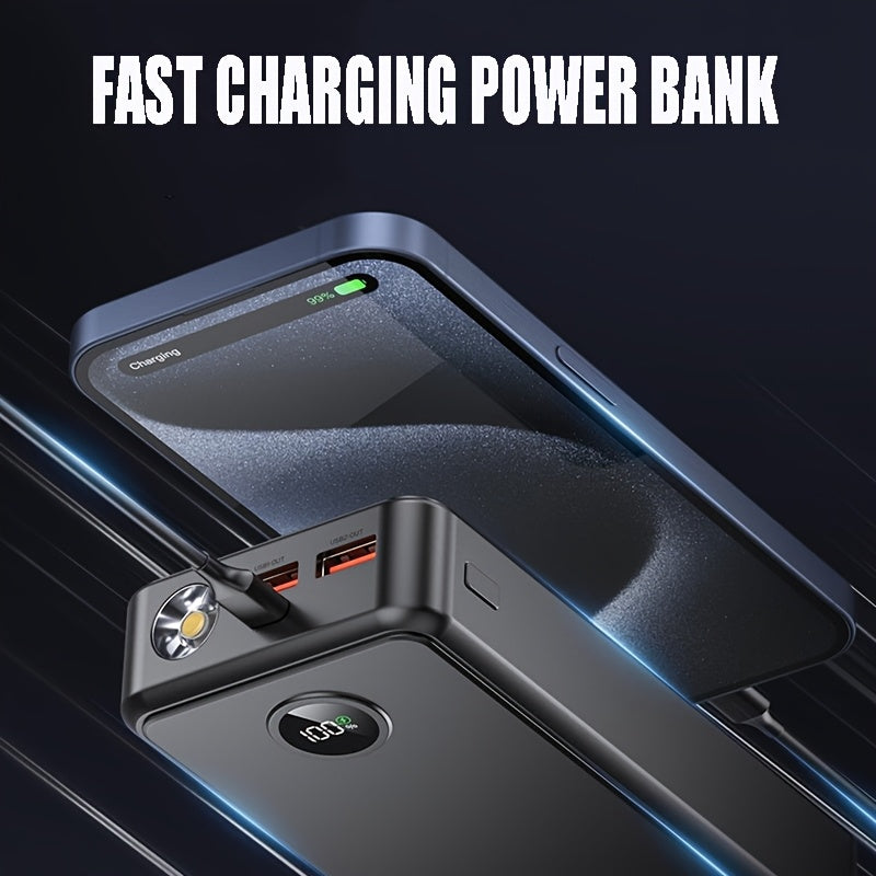 20000mAh Power Bank with 4 Built-in Cables, Travel Essential Portable Charger, 22.5W Fast Charging Battery Charger, USB-C Input/Output, 6 Output 2 Input Cell Phone Battery Pack, Smart Display Strong Light Travel Battery Pack for iPhone 16/15/14/13