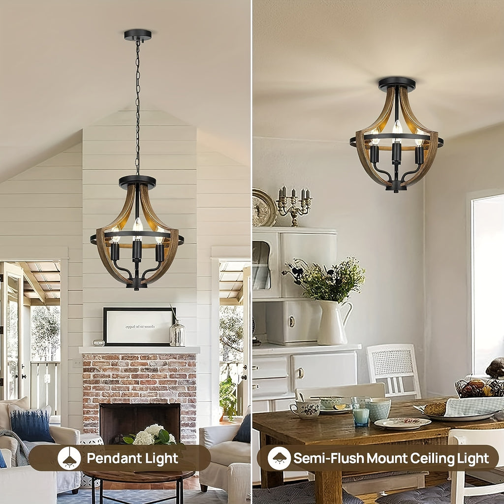13.1“ Modern Farmhouse Hanging Chandelier, 4-Light Rustic Style Indoor Flush Mount Ceiling Fixture, Hallway Foyer Dining Room Entryway Kitchen Island Bedroom Vintage Pendant Light, E14 Bulb Base (Bulb Not Included)