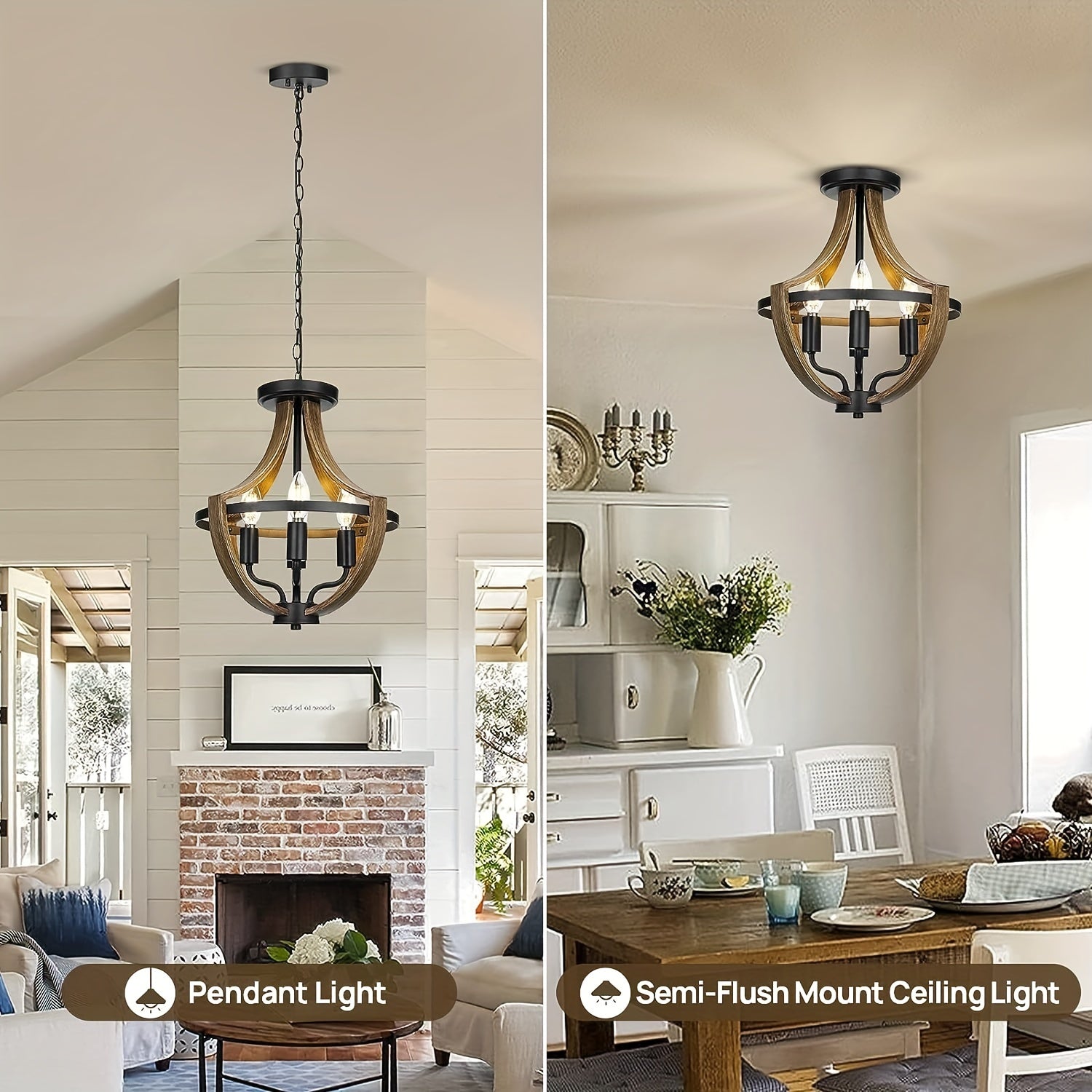 13.1“ Modern Farmhouse Hanging Chandelier, 4-Light Rustic Style Indoor Flush Mount Ceiling Fixture, Hallway Foyer Dining Room Entryway Kitchen Island Bedroom Vintage Pendant Light, E14 Bulb Base (Bulb Not Included)