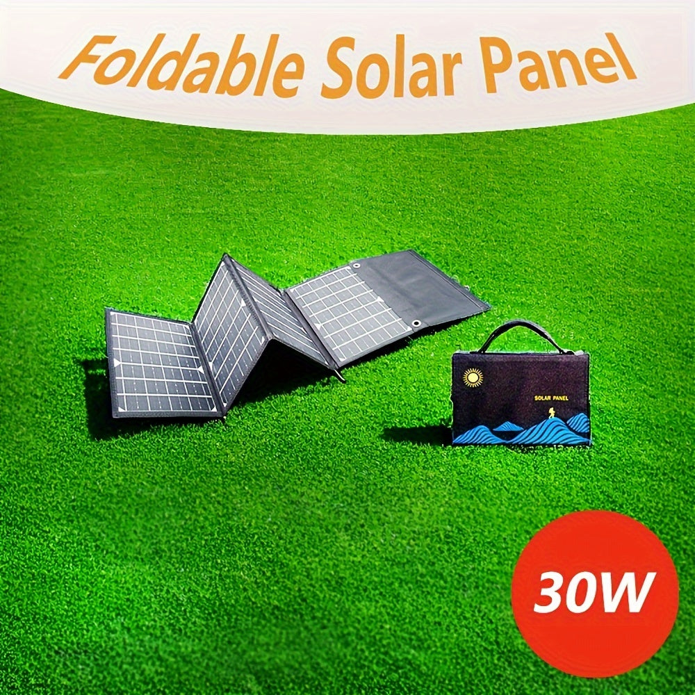 30W Portable Foldable Solar Charger Panel, Lightweight, USB Connector with Carabiners, Solar Powered Travel Charger for Mobile Phones - Outdoor Emergency Power Supply