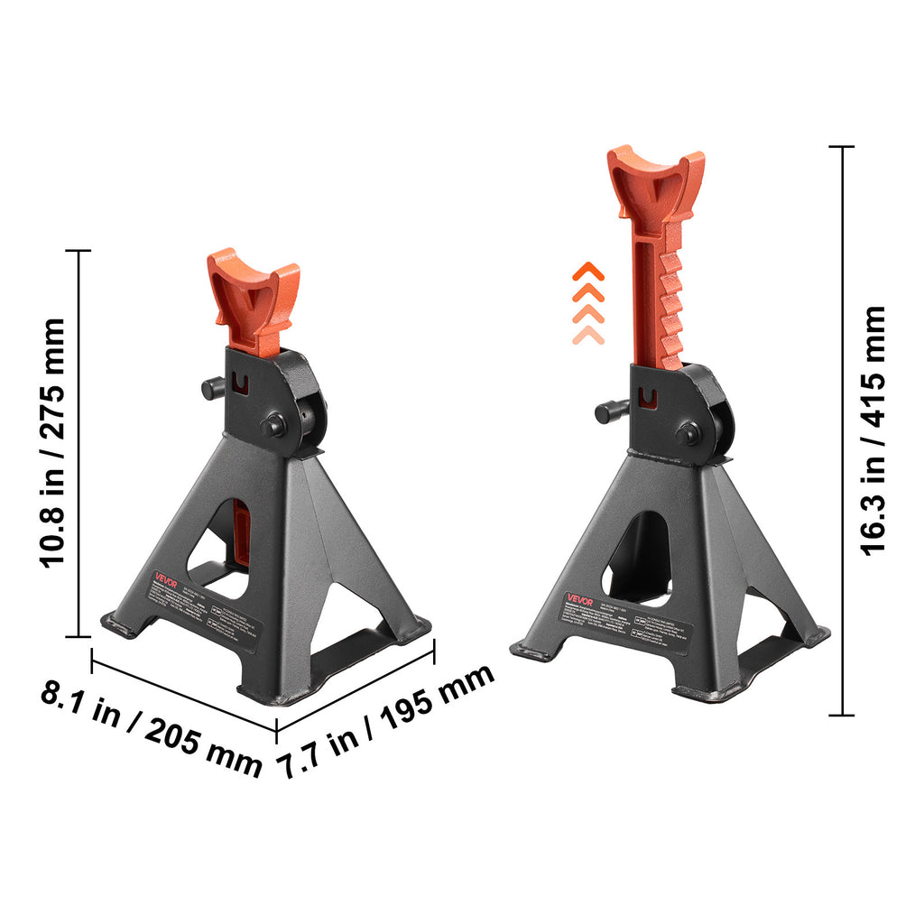 VEVOR Air Jack, 3 Ton (6,600 Lbs) Capacity, 10.8-16.3 Inch Adjustable Height, Heavy Duty Steel Air Jack Car Stand with Locking Function, for Lifting SUVs, Pickup Trucks, Cars and UTV/ATV, 1 Pair, Black & Orange