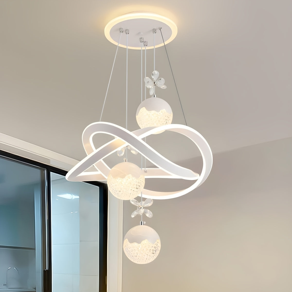 Modern LED pendant light three-color dimmable pendant light, suitable for kitchen island, dining room, living room, modern pendant light, height adjustable, perfect for modern home decoration
