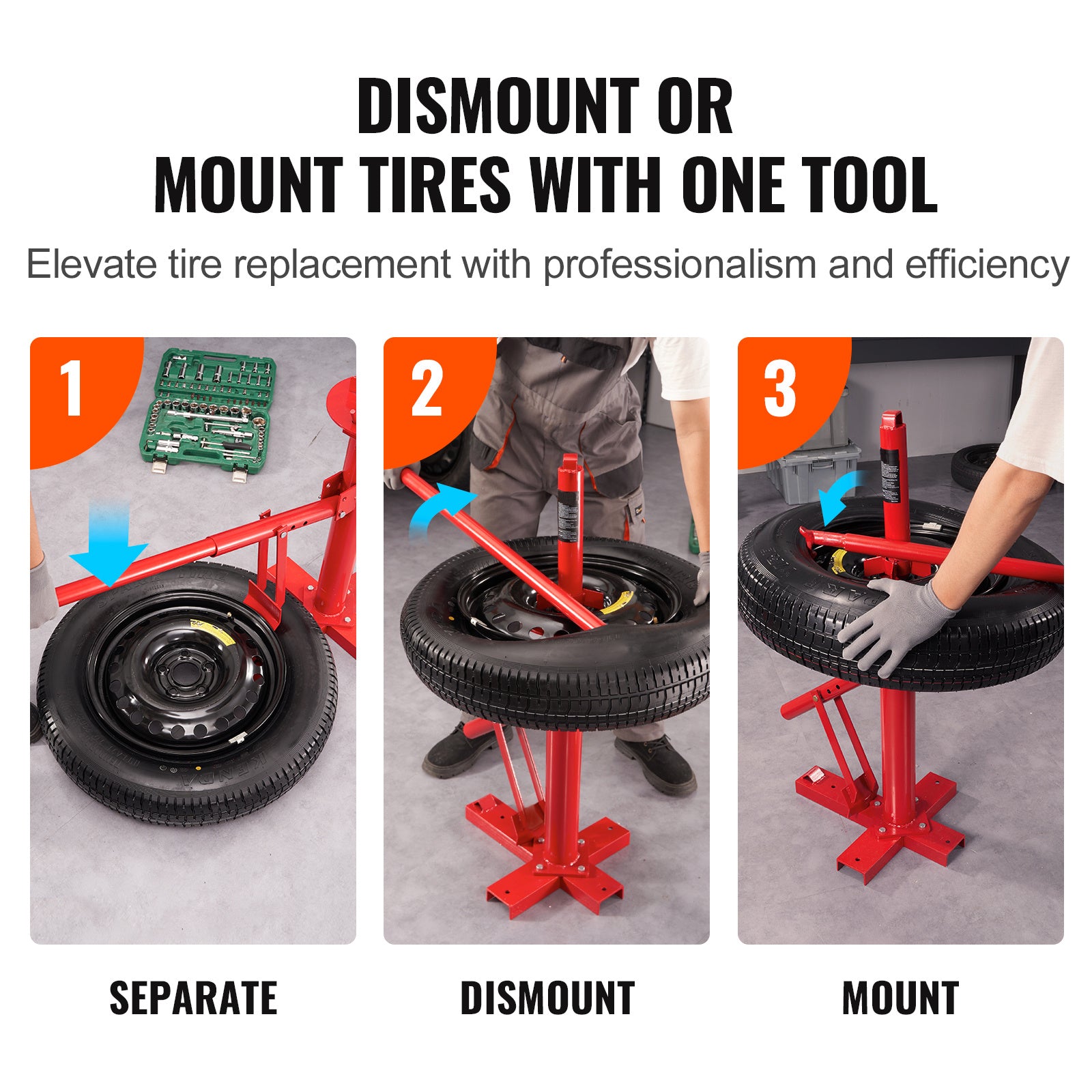 VEVOR Manual Tire Changer, Portable Hand Bead Breaker Mounting Tool for 203 - 406 mm Tires, Compatible with Car Truck Trailer, Tire Mounting Machine for Home Garage Small Auto Shop