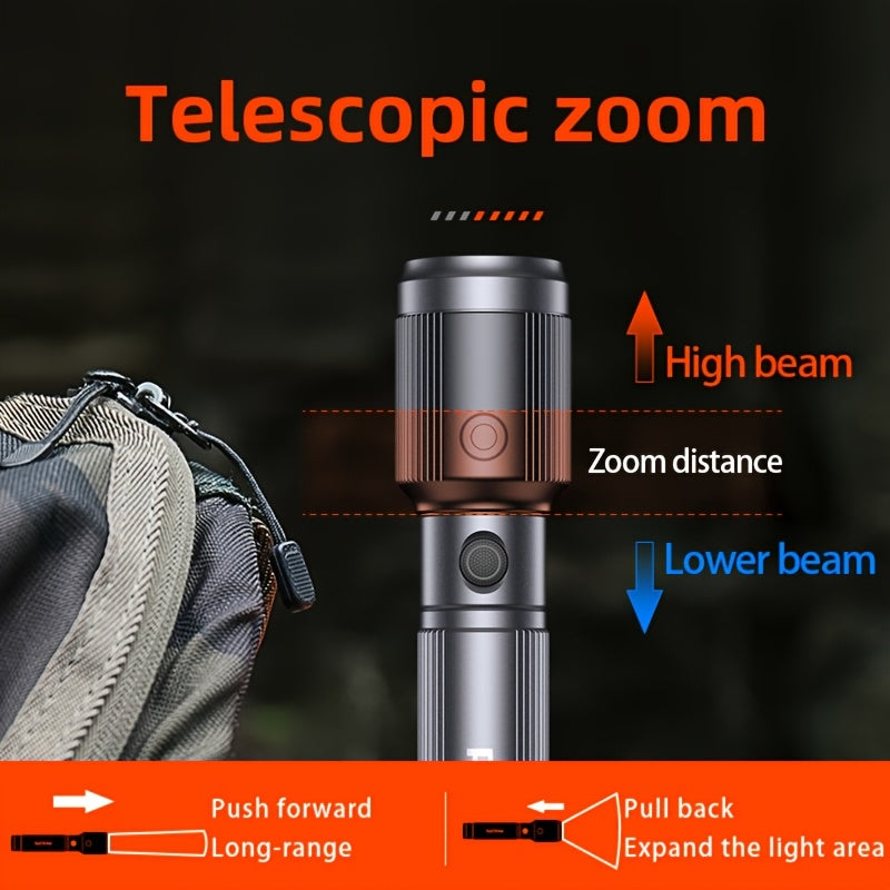Philips Adjustable Focus Rechargeable Flashlight: Portable & Multifunctional with Telescopic Design. Equipped with a large-capacity lithium battery, rechargeable, long-distance lighting