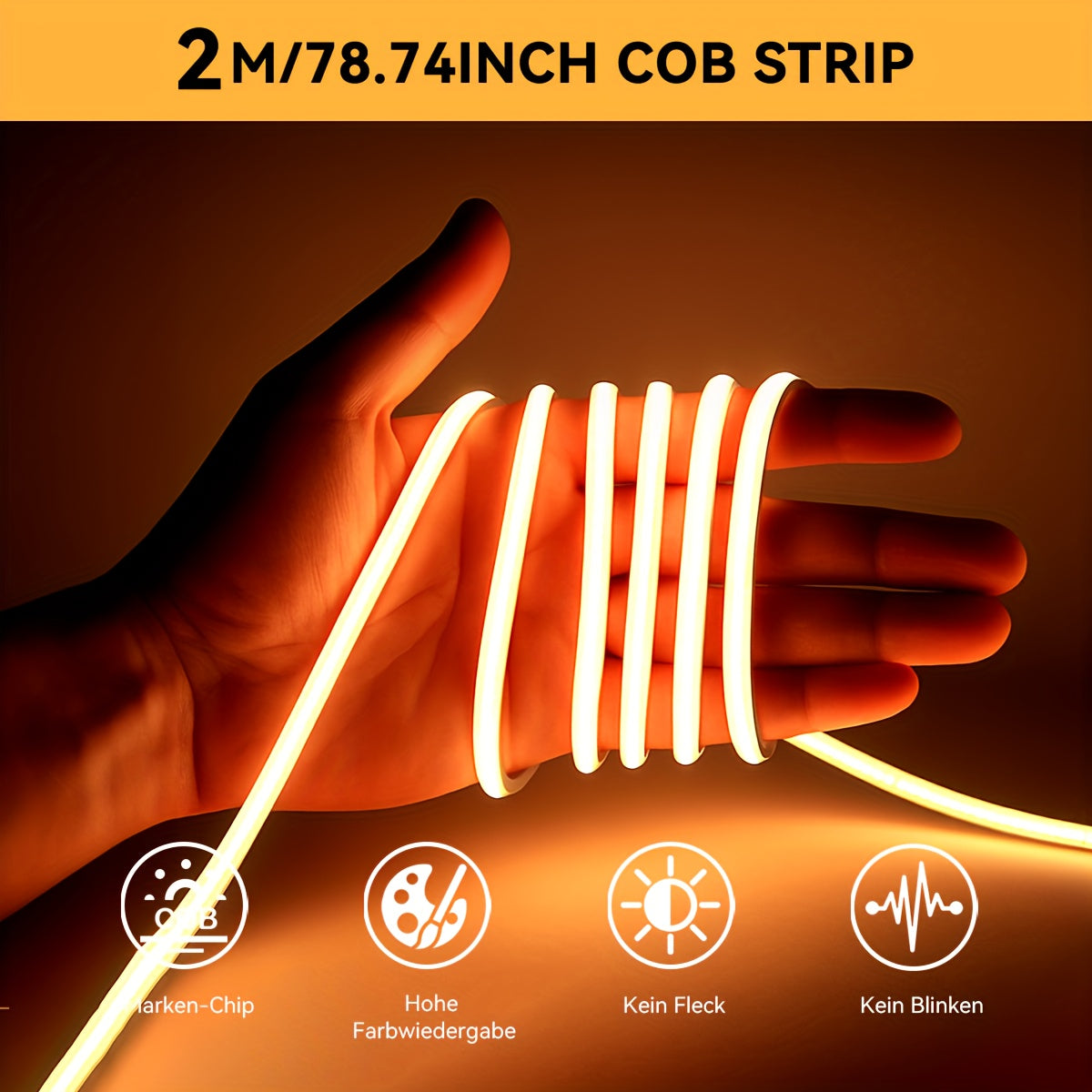 USB 供电自粘柔性可裁剪灯带，超薄 COB LED 灯带，2个规格可选，日光和暖白光 (3000-6500K)，无点设计，适用于卧室、橱柜下照明、卧室照明、现代照明、柔性照明