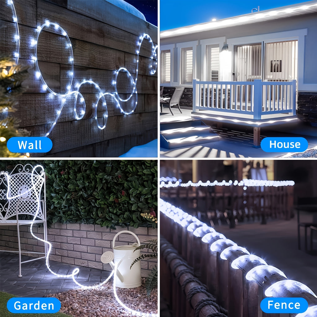 Outdoor fairy tube light, solar charging, 12 flashing modes, LED tube smart light strip, 300/200/100/50 high-brightness LED beads, suitable for decorating gardens, courtyards, engagements, parties, camping, trees, houses, Mother‘s Day