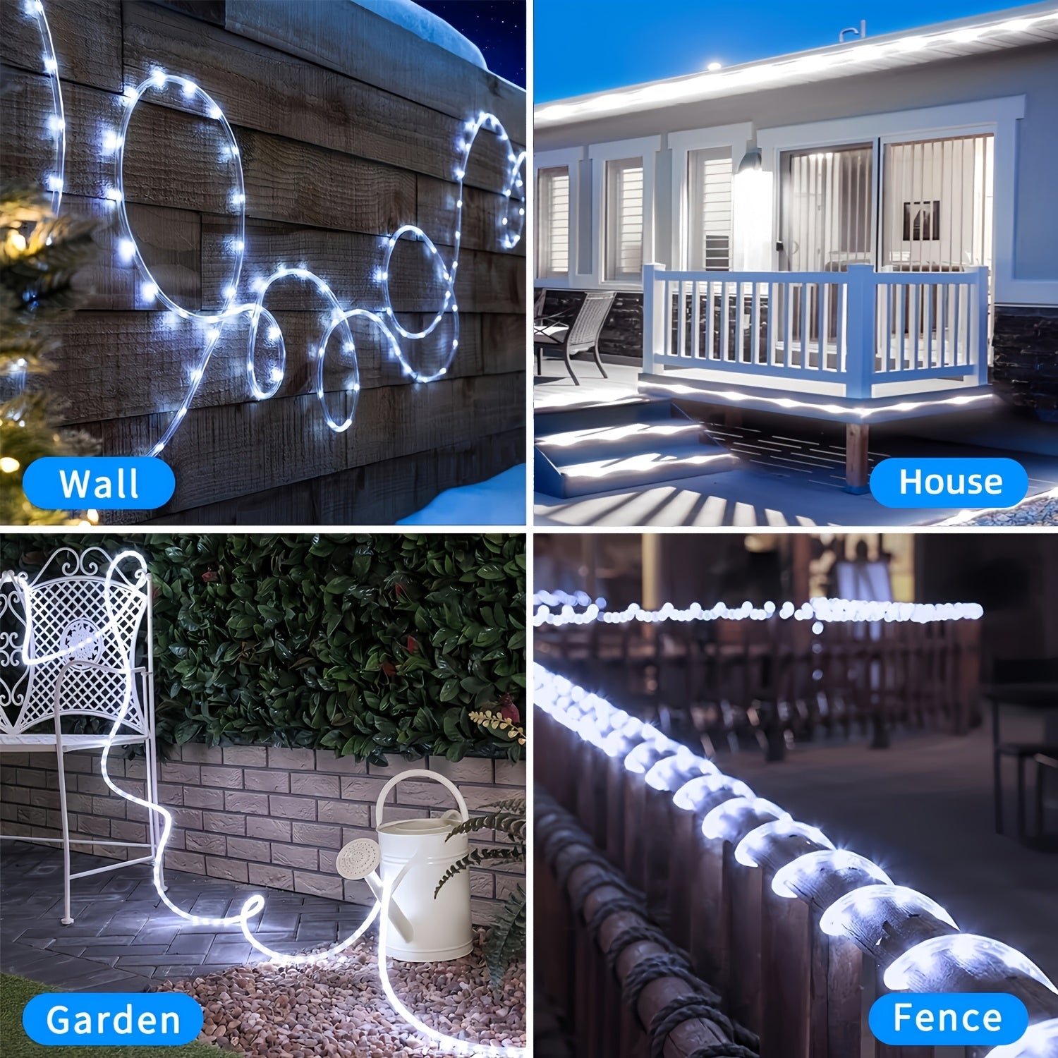 Outdoor fairy tube light, solar charging, 12 flashing modes, LED tube smart light strip, 300/200/100/50 high-brightness LED beads, suitable for decorating gardens, courtyards, engagements, parties, camping, trees, houses, Mother‘s Day