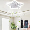 27 Inch Low Profile Ceiling Fan with LED Light and Remote Control, 3 Color Dimmable, Pure Copper DC Motor, 6-Speed Reversible, Base with Heat Dissipation Holes, Petal-Shaped Modern Ceiling Fan Light