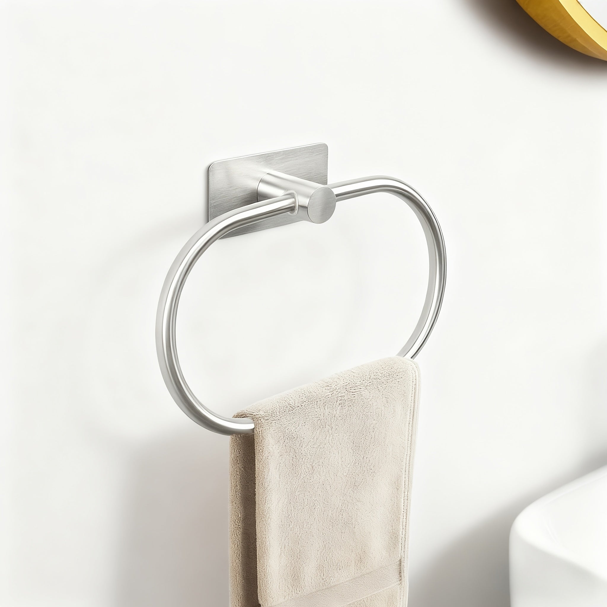 Stainless Steel Towel Rack & Towel Ring - 180° Foldable, Wall Invisible Installation, Strong Adhesive Backing, Towel & Bath Towel Storage Bathroom Organizer, Bathroom Accessories