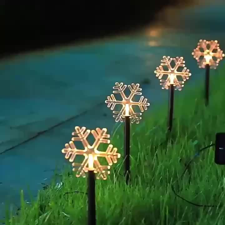 太阳能庭院地插灯，塑料太阳能桩灯，镍电池，用于路径：花园，景观照明，温暖光线，节日装饰五件套，雪花灯，圣诞老人灯，圣诞树灯，铃铛灯