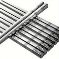 5 Pairs Reusable Metal Chopsticks – Stainless Steel Auspicious Cloud & Fortune Chopstick Set – Laser Engraved, Non-Slip Chinese Cooking Chopsticks – Dishwasher Safe – New Year Gift Chopstick Set