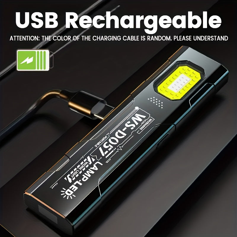 Mini LED Flashlight - USB Rechargeable, Magnetic Base, 5-Level Dimming, with Side Light & Clip, Includes Velcro & Cable, Ideal for Emergencies, Fishing, Maintenance & Emergency Light, Stylish Design, Durable Construction