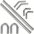 8-Piece Exhaust Pipe Kit, 304 Stainless Steel, Polished Finish, 1.2mm Wall Thickness, 2.5-Inch Inlet Diameter, Single Box Packaging Size 1240*290*155mm, Weight 10.8KG.