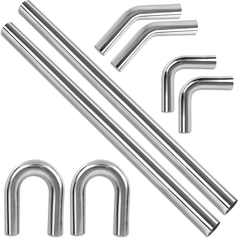 8-Piece Exhaust Pipe Kit, 304 Stainless Steel, Polished Finish, 1.2mm Wall Thickness, 2.5-Inch Inlet Diameter, Single Box Packaging Size 1240*290*155mm, Weight 10.8KG.