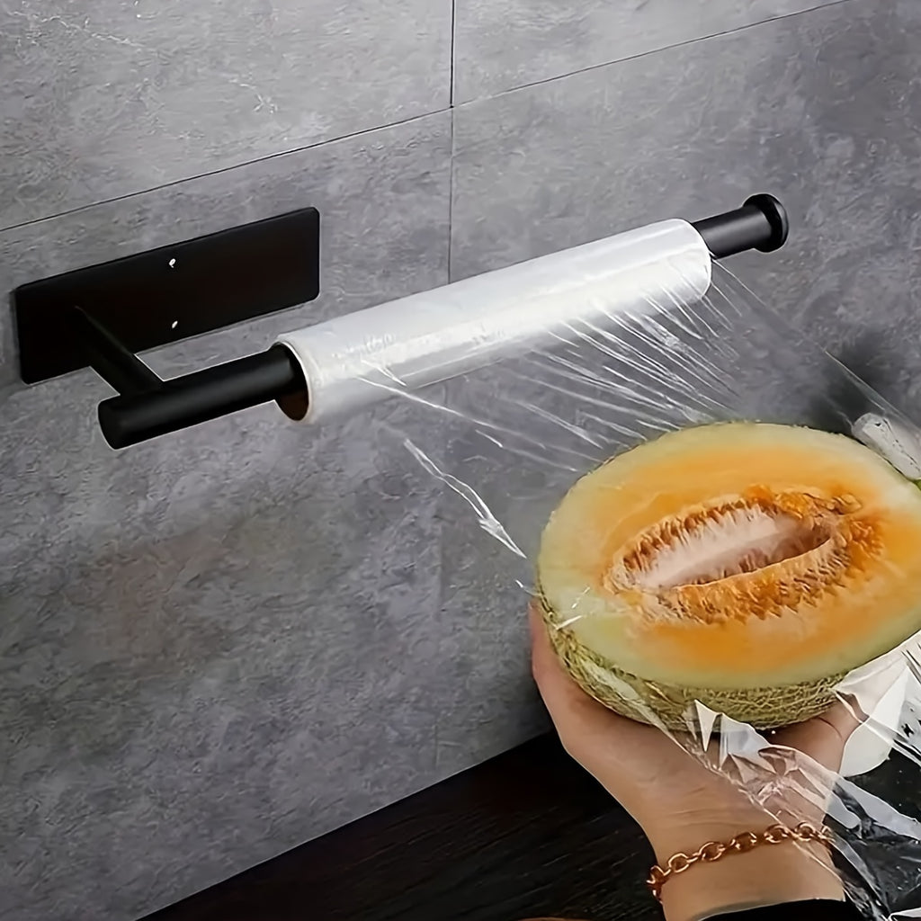 1pc No-Drill Self-Adhesive Wall Mount Paper Towel Holder - Stainless Steel Kitchen & Bathroom Organizer for Roll Paper, Cling Wrap, Towels & Utensils, Modern Space-Saving Design, Drill-Free Install, Sleek Metal Finish, Easy Setup
