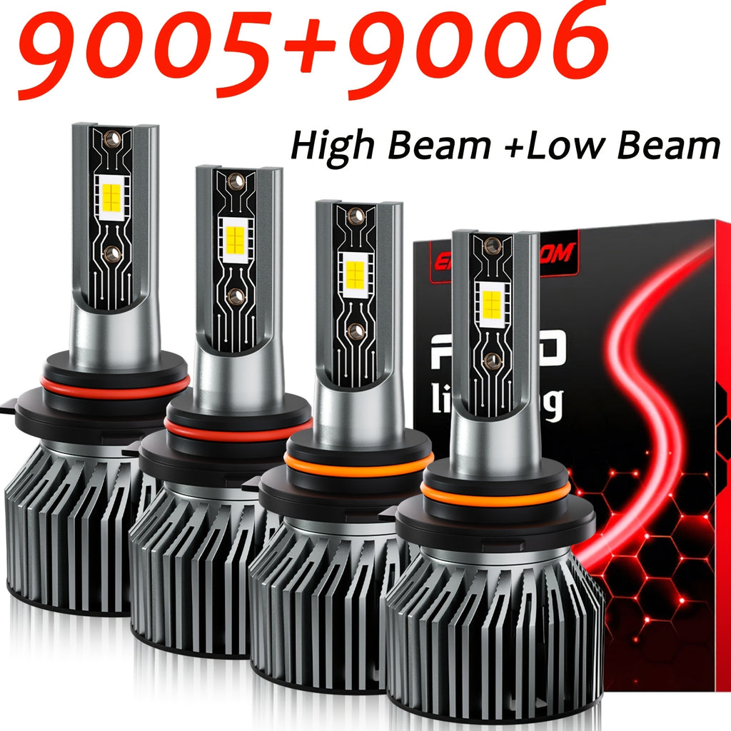4-Pack 9005 9006 LED Headlight Combo Bulbs High/Low Beam Integrated Super Bright White Light 6500K Color Temperature