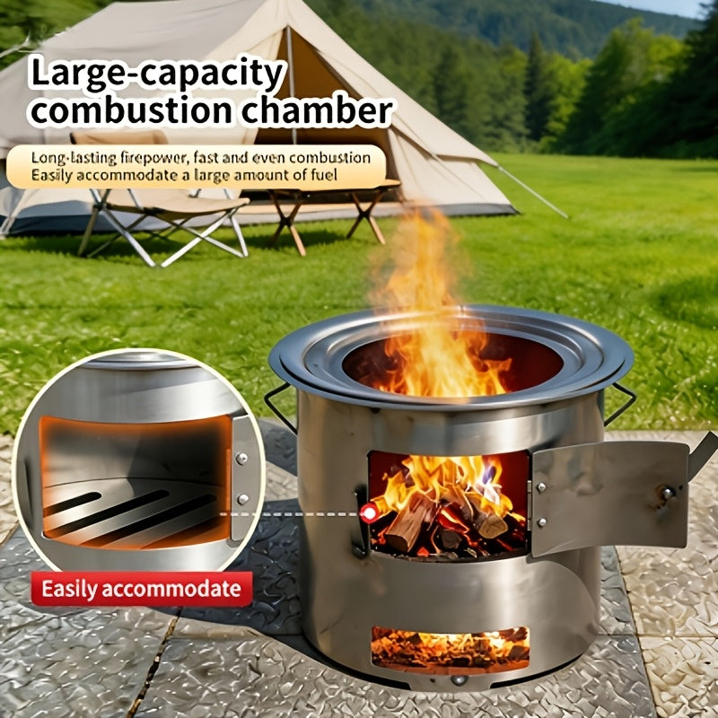 Outdoor Portable Straight-Tube Wood Burning Stove for Picnic, Multi-Functional Home Wood Stove, Rural Household Wood Cooker