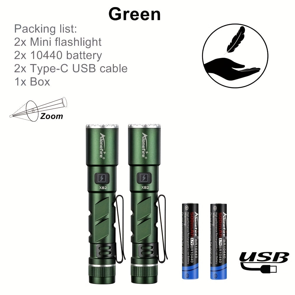 2 Pack Mini Zoom High-Brightness Pen Light, Palm-Sized LED Flashlight, Type-C USB Rechargeable Portable Night Light & Emergency Light, Pocket-Sized Magnetic Flashlight for Women's Bags, Outdoor Camping