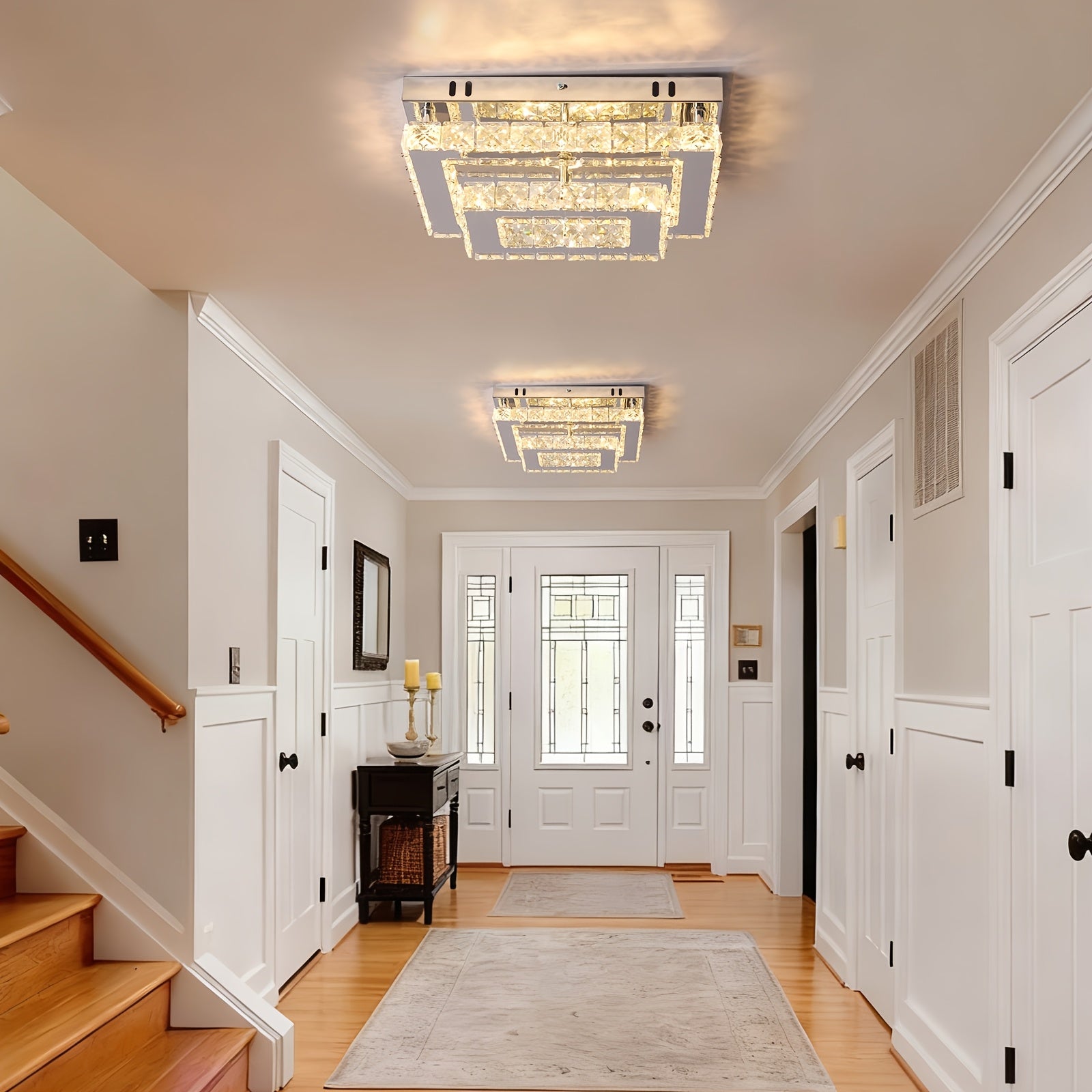 Modern Rectangular LED Pendant Light - K9 Crystal Stainless Steel Recessed Ceiling Light, Suitable for Dining Room, Bedroom, Living Room