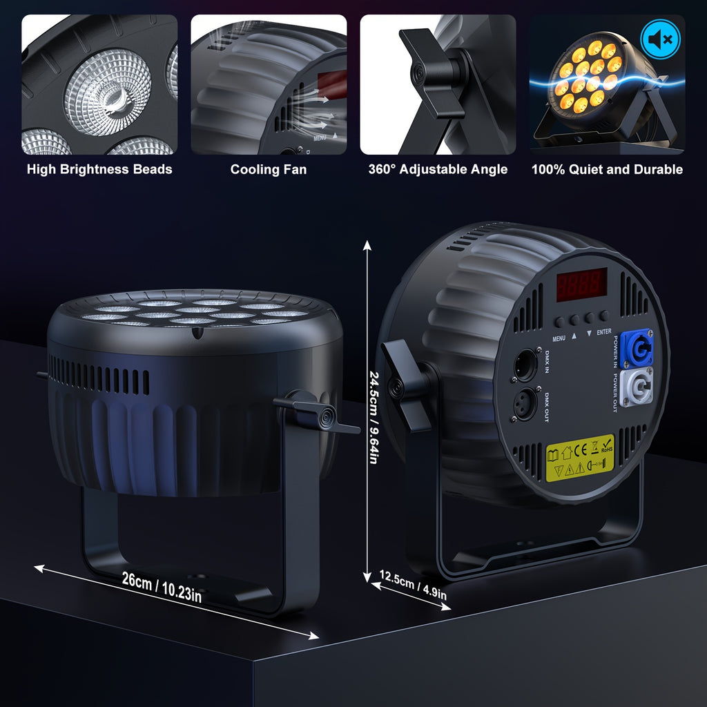 180W 14LED RGBW PAR light, controllable via DMX512 (4/8 channels), with auto sound activation, suitable for DJ events, parties, concerts, churches, weddings, theaters, as well as Christmas and Halloween holidays