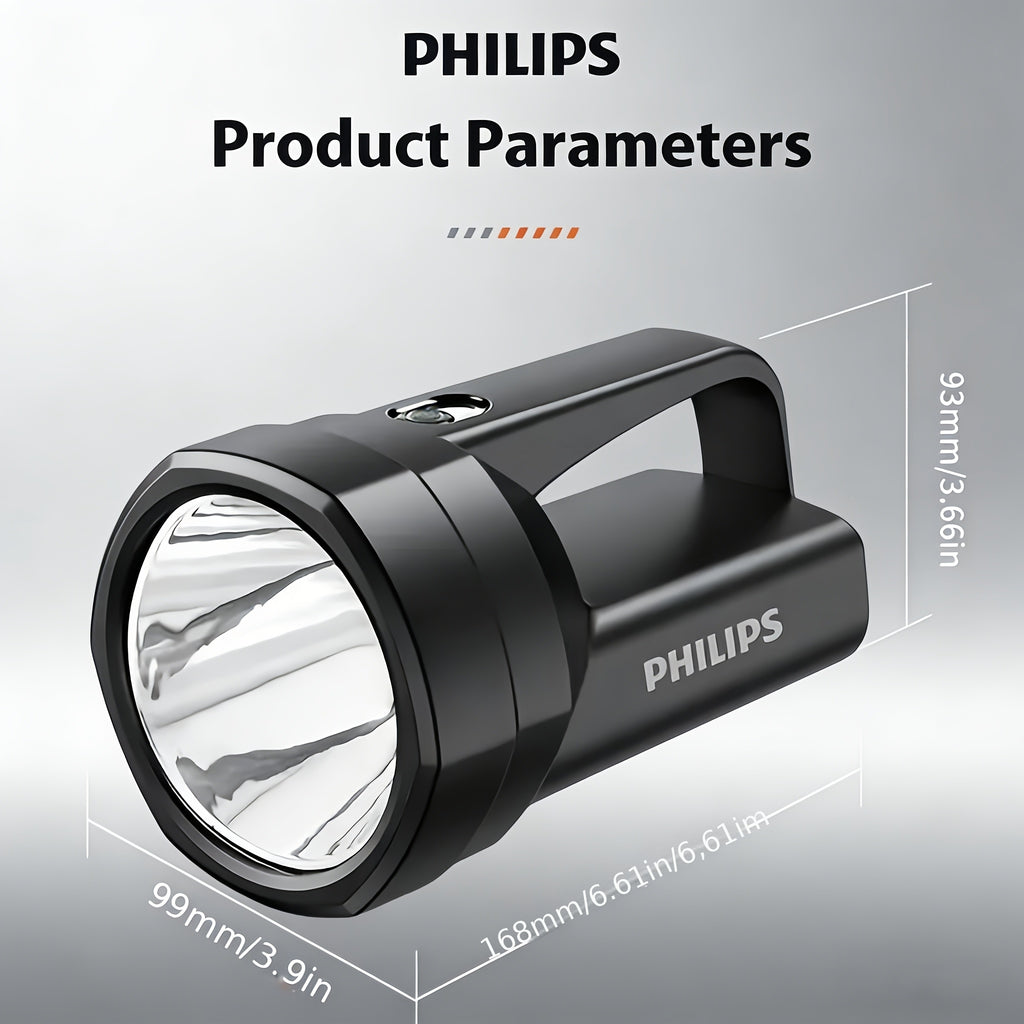 Philips 3000mAh Handheld Strong Light Flashlight, High-Power Outdoor Camping Lighting Emergency Light, Ultra-Bright Portable Rechargeable Home Emergency Flashlight, Multifunctional Strong Light Torch, Outdoor Hiking Light, Outdoor Gear/