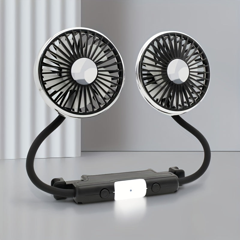 Dual-Head USB Car Hose Fan, Rear Seat Specific, 360° Rotation, 3-Speed Strong Wind, USB Powered Car Cooler, Compatible with Laptops, for Sedans, SUVs, RVs, Trucks