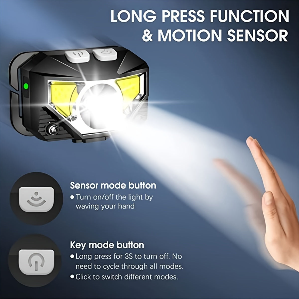 Staaricc 2/1 Pack Rechargeable Super Bright LED Headlamp, Motion Sensor Activated, 8 Lighting Modes, Red & White Light, Perfect for Outdoor Camping, Running, Fishing and Emergency