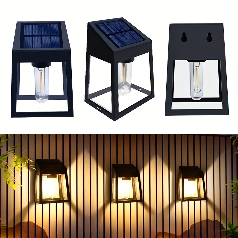 2-Piece Solar Outdoor Light Set, Wall Mounted Fixture, Solar Lantern, LED Wall Light, Automatically Turns On at Dusk, Suitable for Backyard, Garden, Patio, Garage, and as Wall Decoration