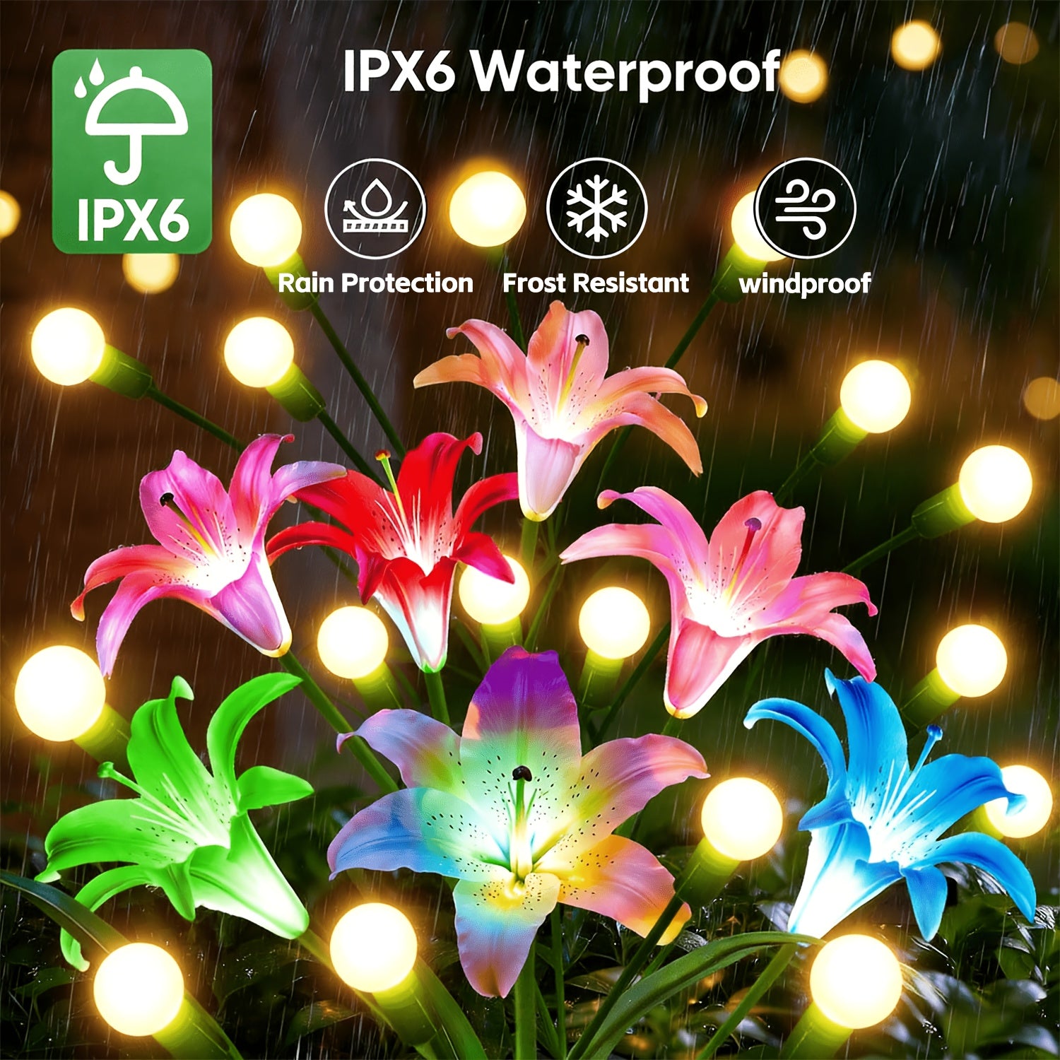 8/4 Pack Solar Garden Light Set - New Upgraded Outdoor Solar Light, 7-Color Changing Lily Light, Perfect for Courtyard, Includes 12 Realistic Lilies & 24 Firefly Lights, Garden Decoration, More Realistic Lily Flower - Birthday & Holiday Gift