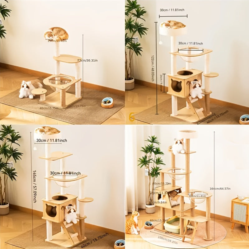 （精品猫爬架）多层冬季保暖猫爬架，带抓挠柱、床和太空舱-稳健设计，节省空间的室内猫爬架，耐用的宠物家具，用于爬行、休息和玩耍，宠物爬行塔，玩耍，高品质材料，适合多猫家庭使用，有5/6/7/8层款式可选择