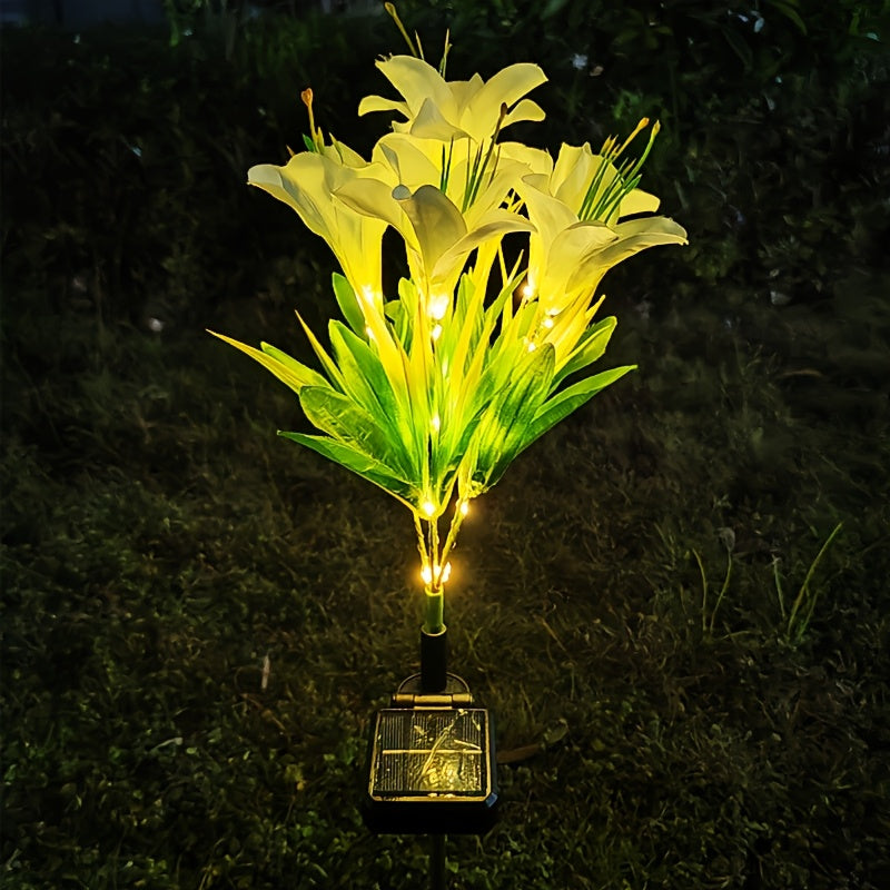 1-Piece Outdoor Solar Garden Light, Upgraded High Simulation 6 Lily Flowers, Spring, Autumn Decorative Solar Outdoor Light, Garden, Courtyard, Path, Lawn, Party, Holiday Decoration