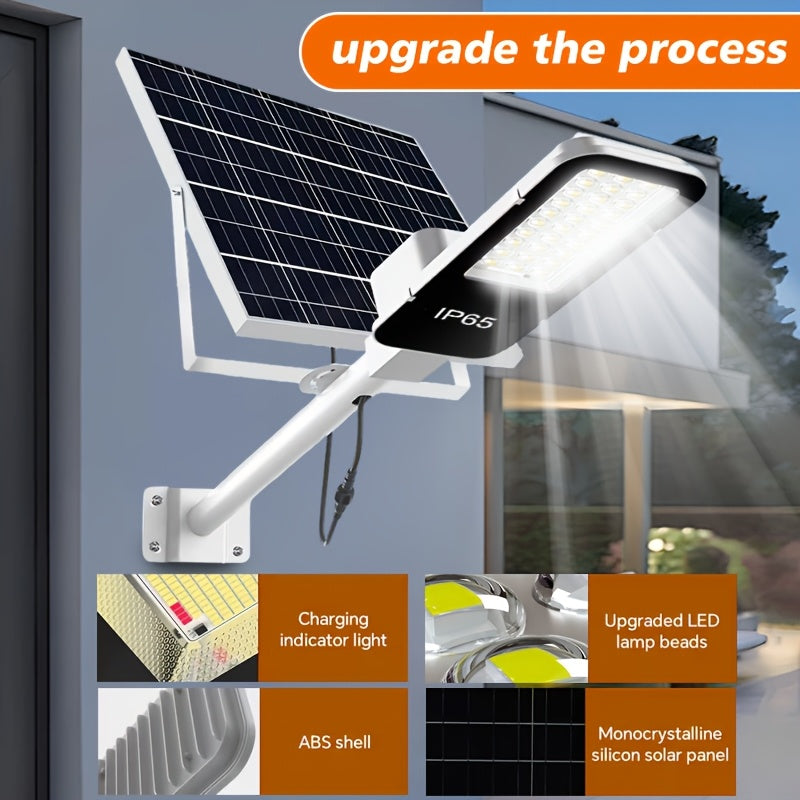 Outdoor IP65 Solar High Bright Street Light, Large Battery 10000mAh, Light Sensor, Remote Control, Equipped with Remote, Perfect for Outdoor, Courtyard, Garden and Villa LED Lighting