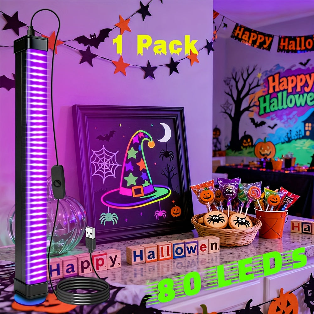 A blacklight tube, equipped with 80 LED beads, with a 39.4-inch power cord, with switch, 360-degree rotatable, very suitable for UV lighting for glow parties, body painting, and Halloween and Christmas celebrations