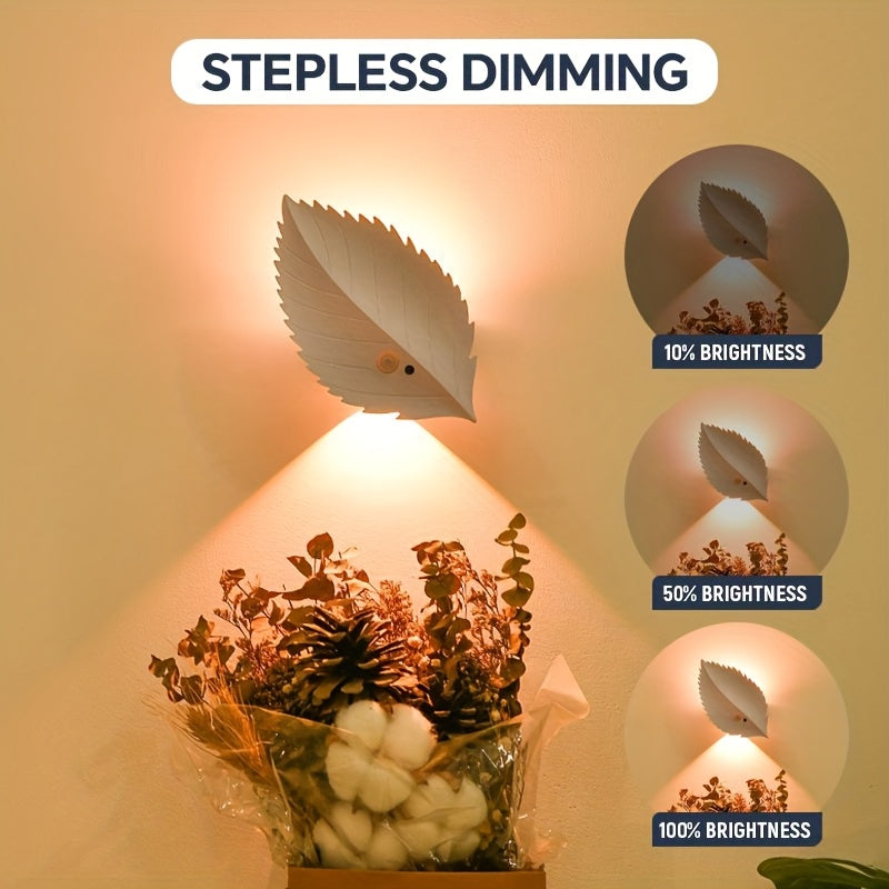 1Pcs LED Leaf Shape Spotlight, Rechargeable Motion Sensor Wall Light, RGB Color Ambient Lamp, Warm Night Light, Stepless Dimmable Magnetic Remote Wall Light for Bedroom Living Room Corridor Stairway