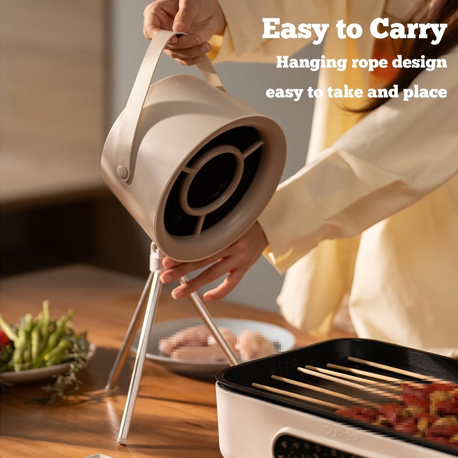 Mini Kitchen Range Hood – Portable 3-Speed Adjustable, Removable Filter Mesh, Oil Absorption, Mini Fan for Indoor Hot Pot & BBQ, Comes with 5/12/22 Filters