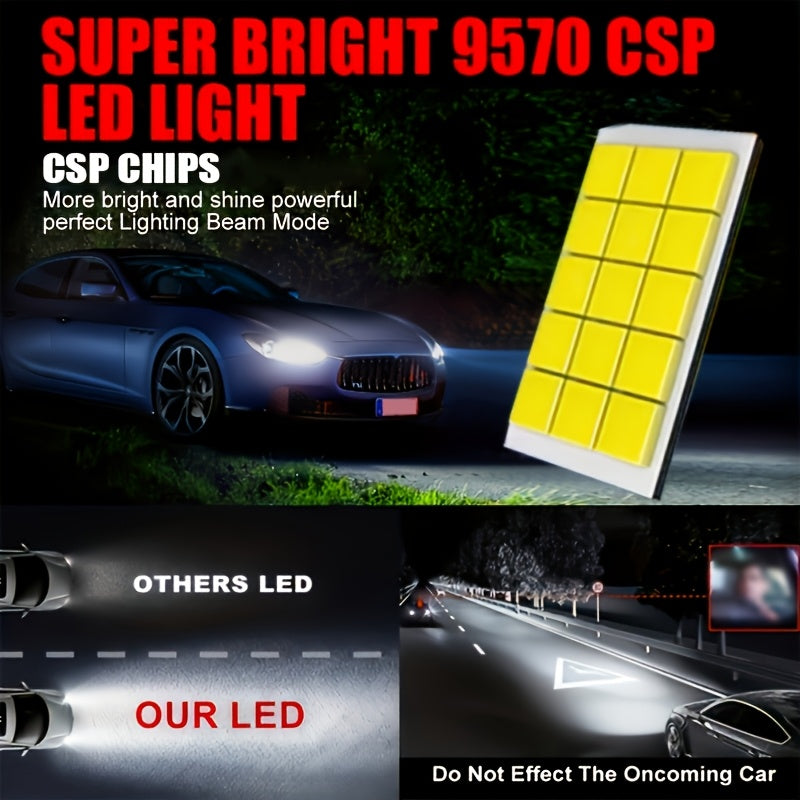 2pcs250W High-powe White Headlamp 9005/HB3-D010 4/H7/H1/H4/9003/HB2/H11/H18/H16, 60000LM 7500K 9570 CSP CHIP 950% BRIGHTNESS 12v