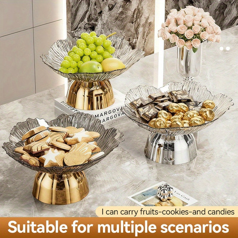 LDQ Elegant Oval Fruit & Snack Stand with Tray - Large Capacity Leaf-Shaped Rim, Sturdy Lightweight Plastic Party Tray, for Kitchen, Dessert Table, Wedding, Party - Space-Saving Multi-Functional Fruit Bowl & Event Utility (Pet-Friendly)