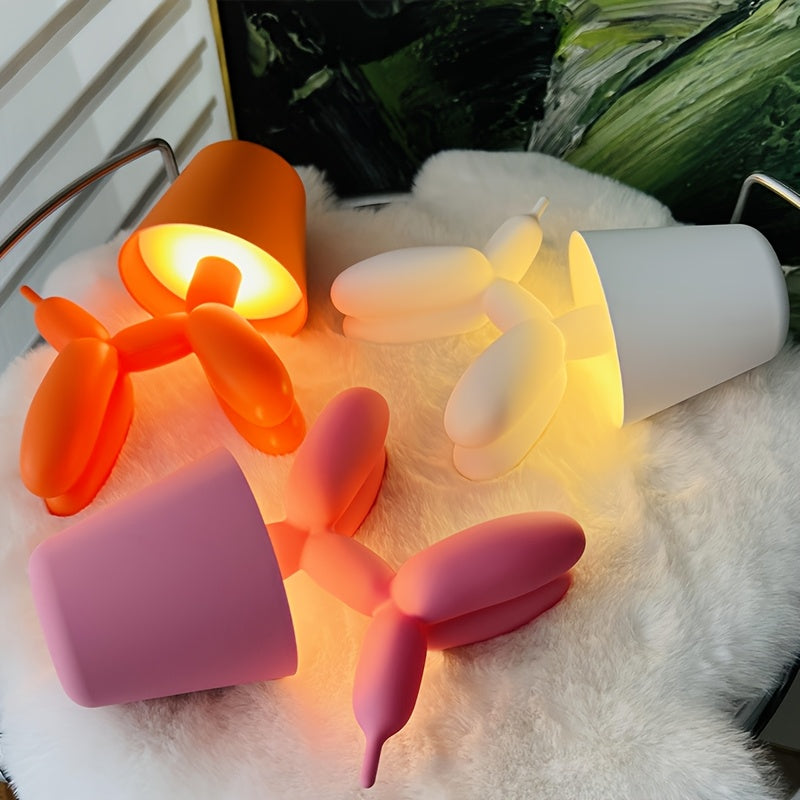 Creative romantic balloon dog shaped table lamp, equipped with touch switch, three-color stepless dimming, battery powered, dachshund ambiance light — perfect choice for hotel parties, Valentine‘s Day gifts