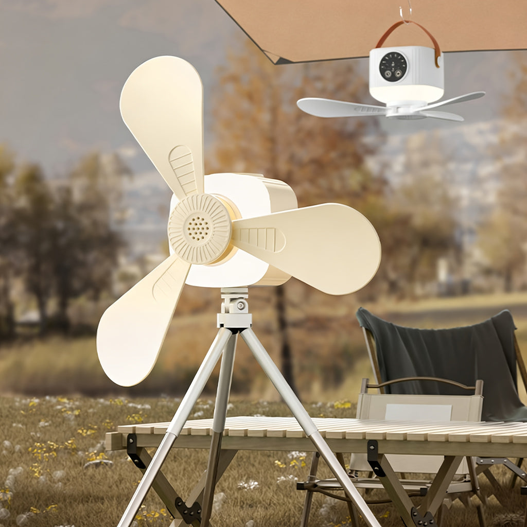 1 Pack Rechargeable Camping Fan Light, 3 Warm Light Modes, Outdoor Patio &amp; Indoor Bedroom Bedside Lamp, Hanging/Stand Mountable, Multi-Function Camping Light with Fan, Remote Control, Ideal for Summer, RV, Truck, Roof Tent, Travel and Camping