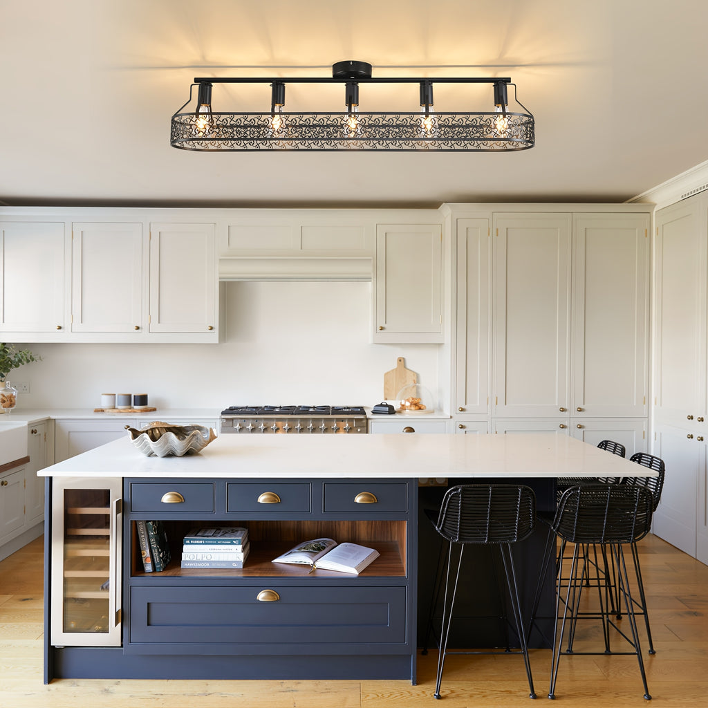 Five-light black dining room lighting fixture, farmhouse style ceiling light, industrial style kitchen light, ceiling light suitable for living room, bedroom, cafe