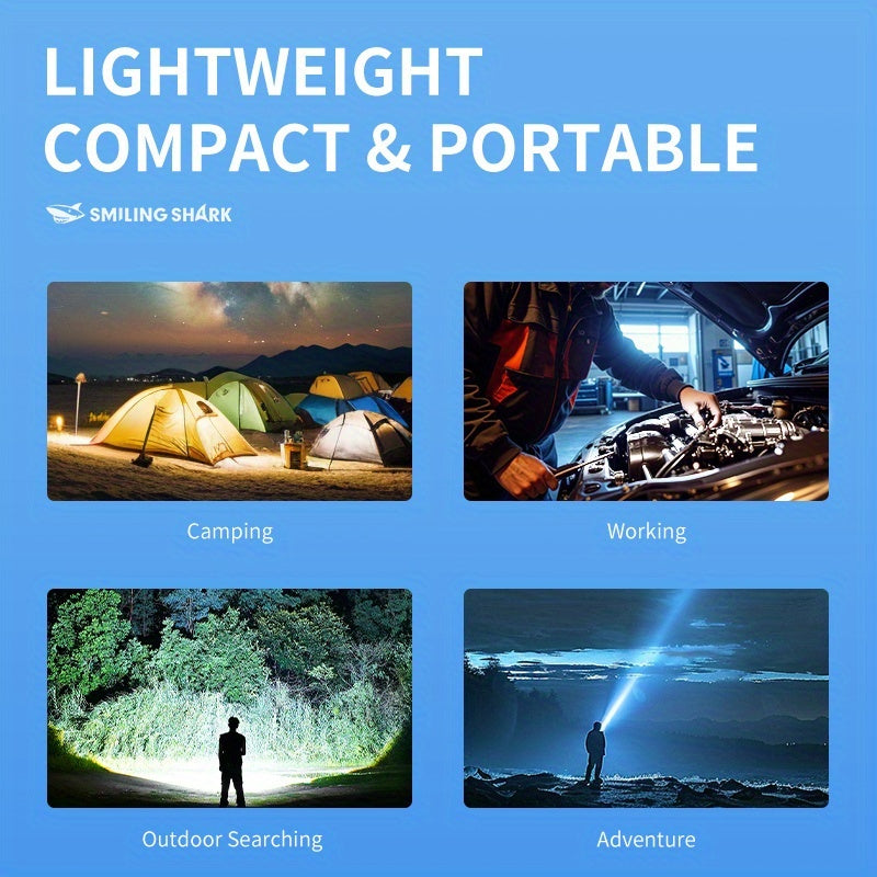 1 Upgraded Work Light, SMILING SHARK SD5370 COB Flashlight, 9 Lighting Modes, Type-C Charging, Built-in Ultra-Bright LED Chip, Lightweight for Night Camping, Exploration, Repair & Home Use