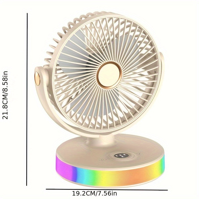 2025 New Colorful Desk Lamp Fan, USB Rechargeable 1800mAh Large Capacity Battery, 3 Speed Levels, Wall Mountable