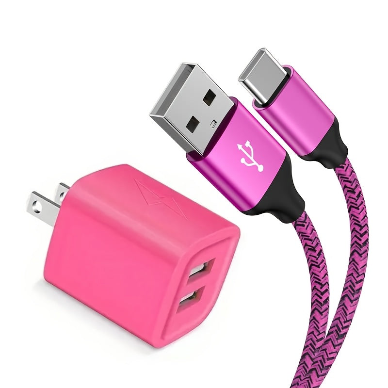2pcs/set Wall Charger Plug with 6.0ft Cable, USB Charging Box, 2.1A 10.5W 2- Way USB Adapter Power Plug, Charging Station Socket, Suitable for Type-C Port Devices