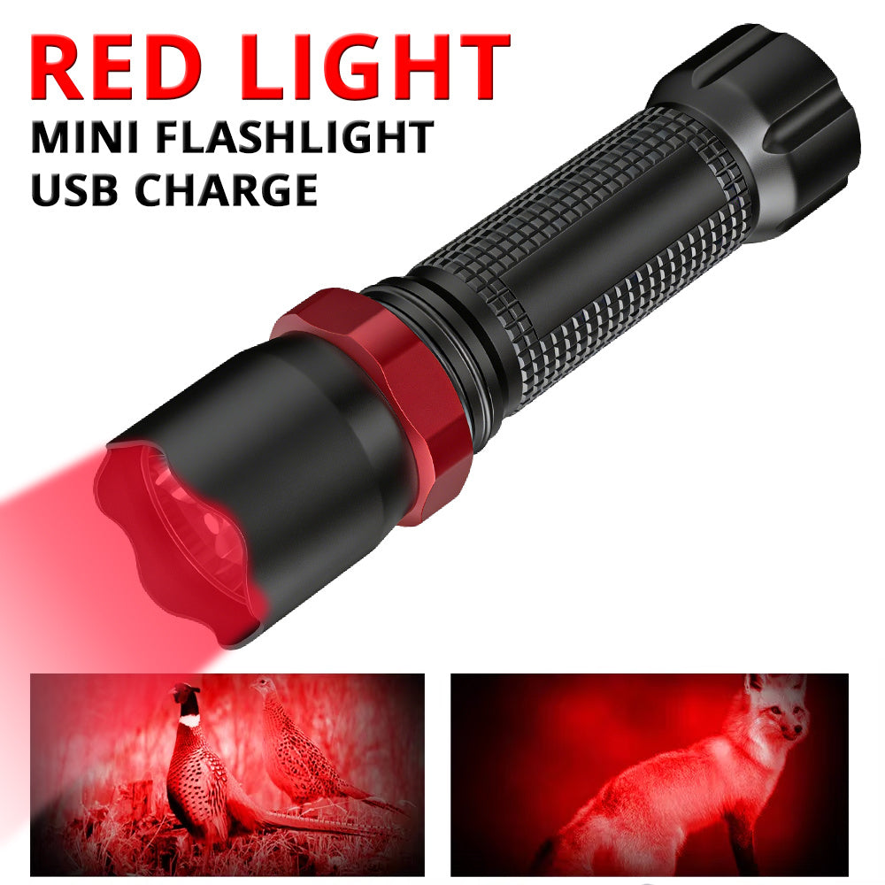 Portable Mini Red Flashlight, USB Rechargeable with 3 Light Modes, Lightweight Red LED Lamp Made of Plastic, Ideal for Camping, Travel and Hiking